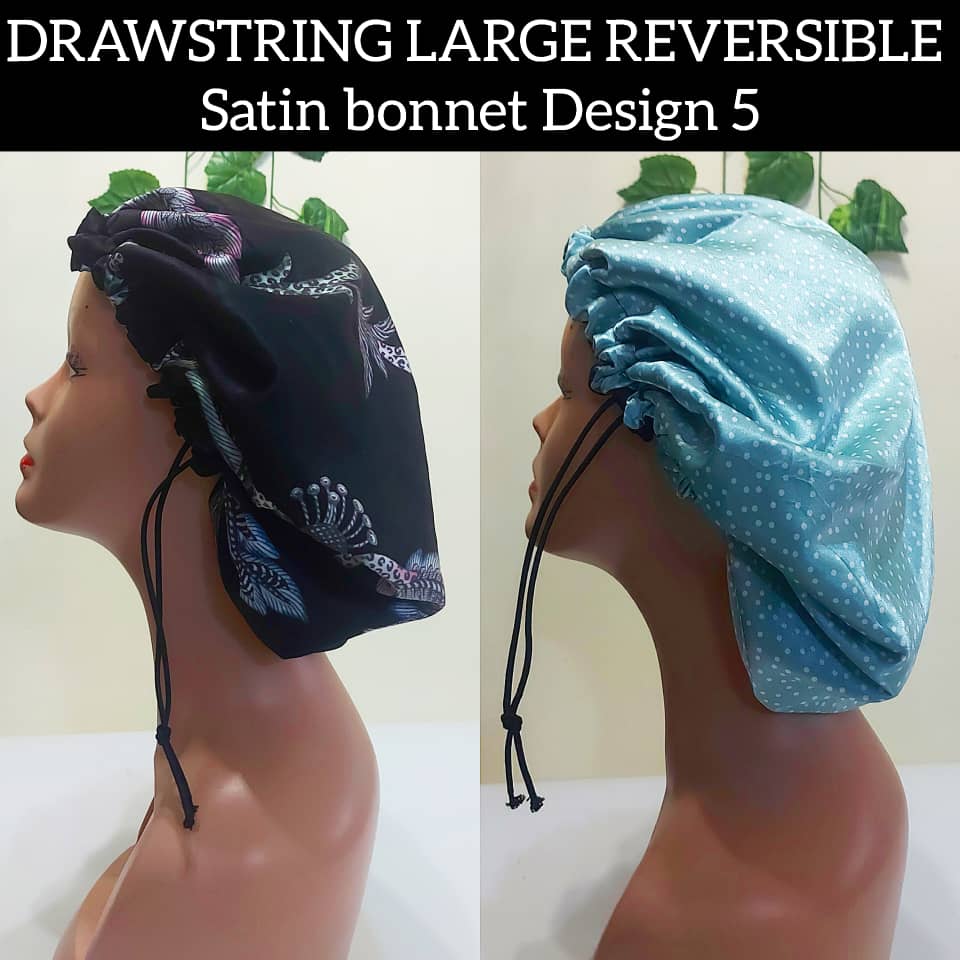 Drawstring Large Reversible Satin Bonnet Design 5