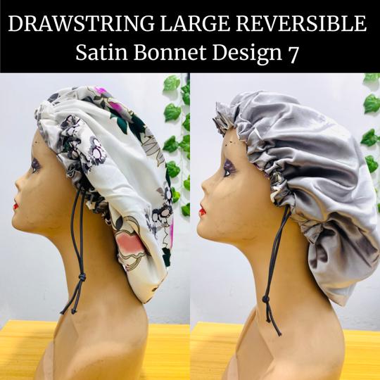 Drawstring Large Reversible Satin Bonnet Design 7 
