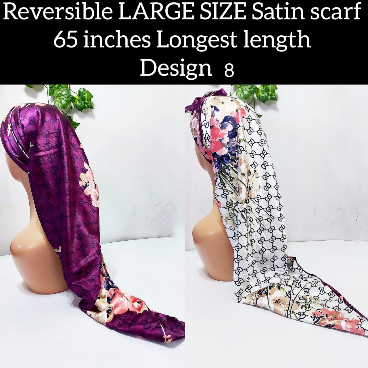 Reversible LARGE SIZE Satin scarf Design 8