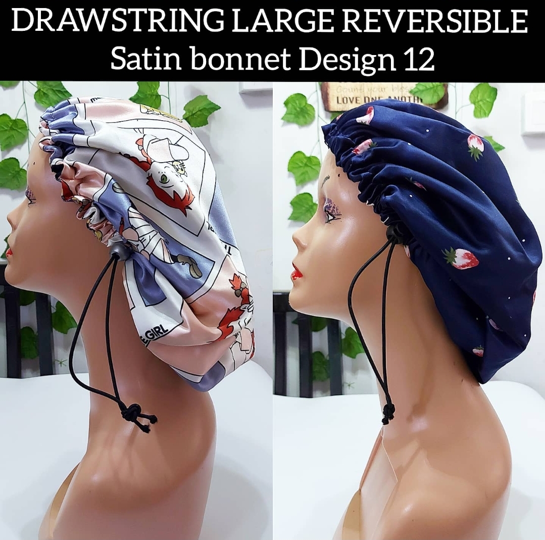 Drawstring Large Reversible Satin Bonnet Design 12