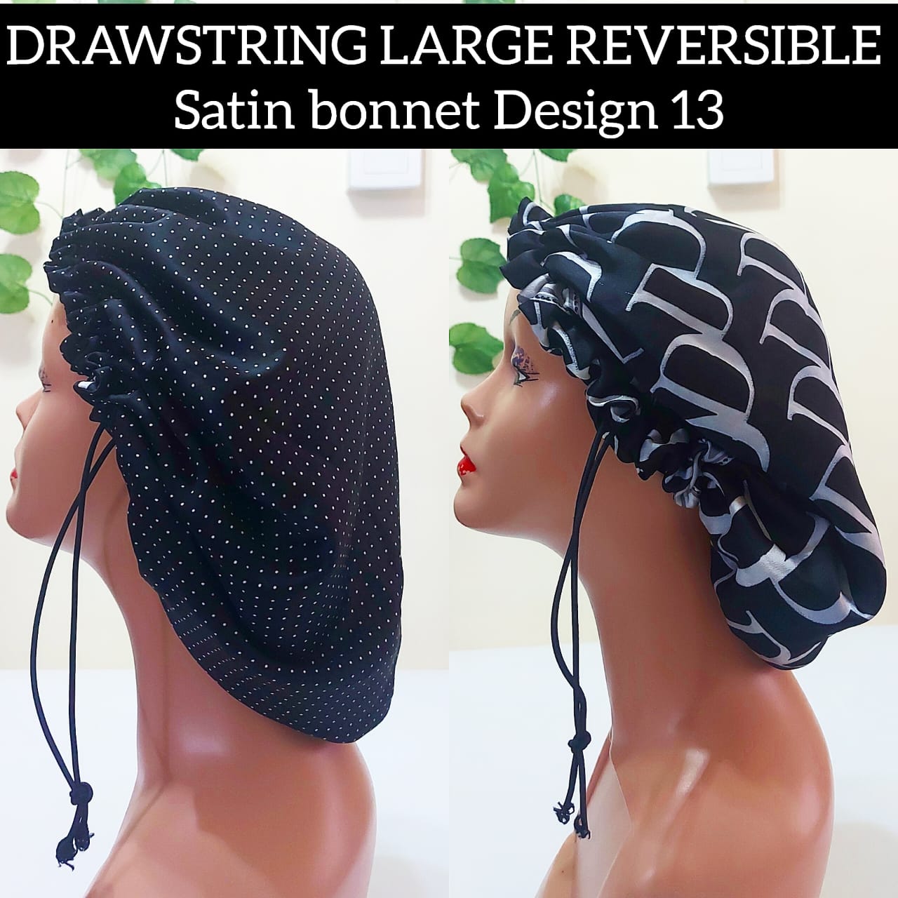 Drawstring Large Reversible Satin Bonnet Design 13 - Perfectstopover  Collections
