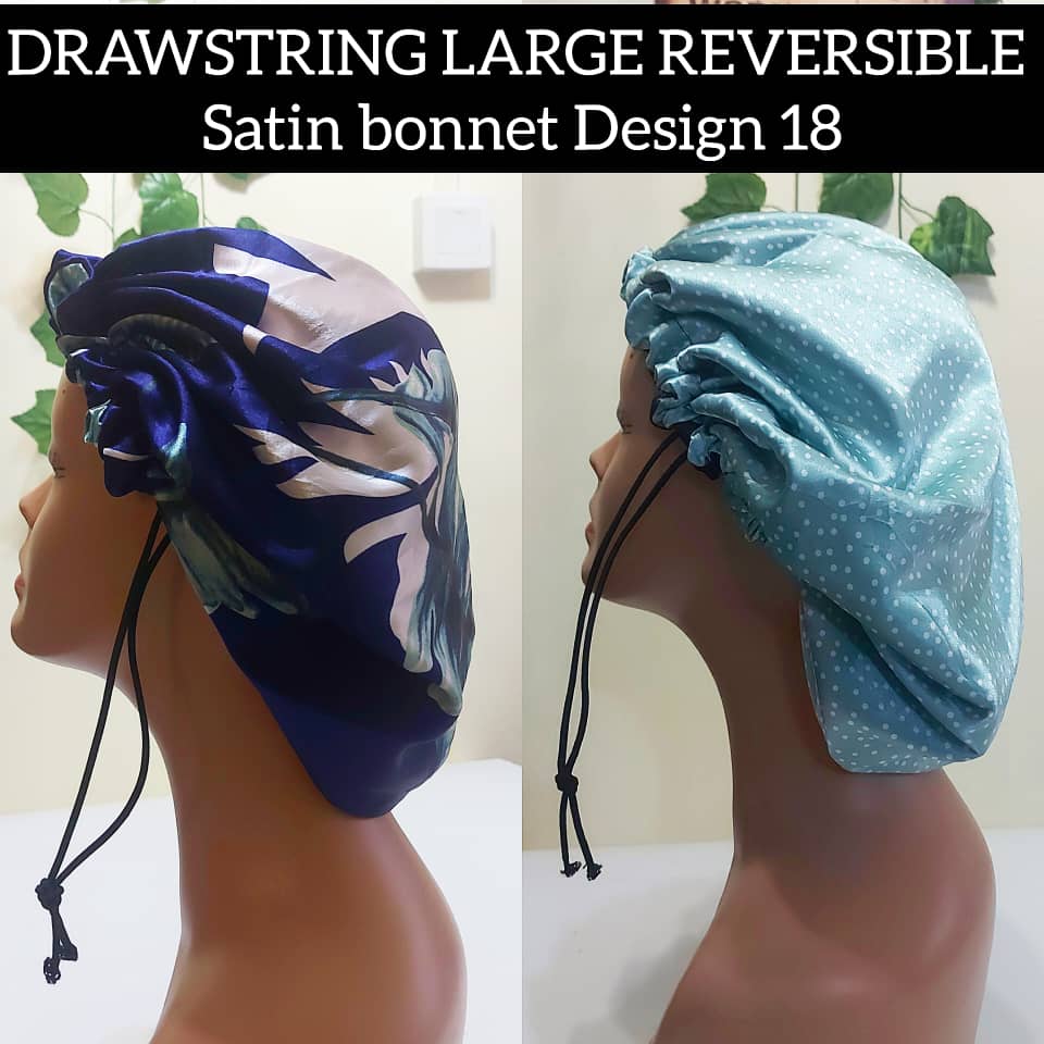 Drawstring Large Reversible Satin Bonnet Design 18