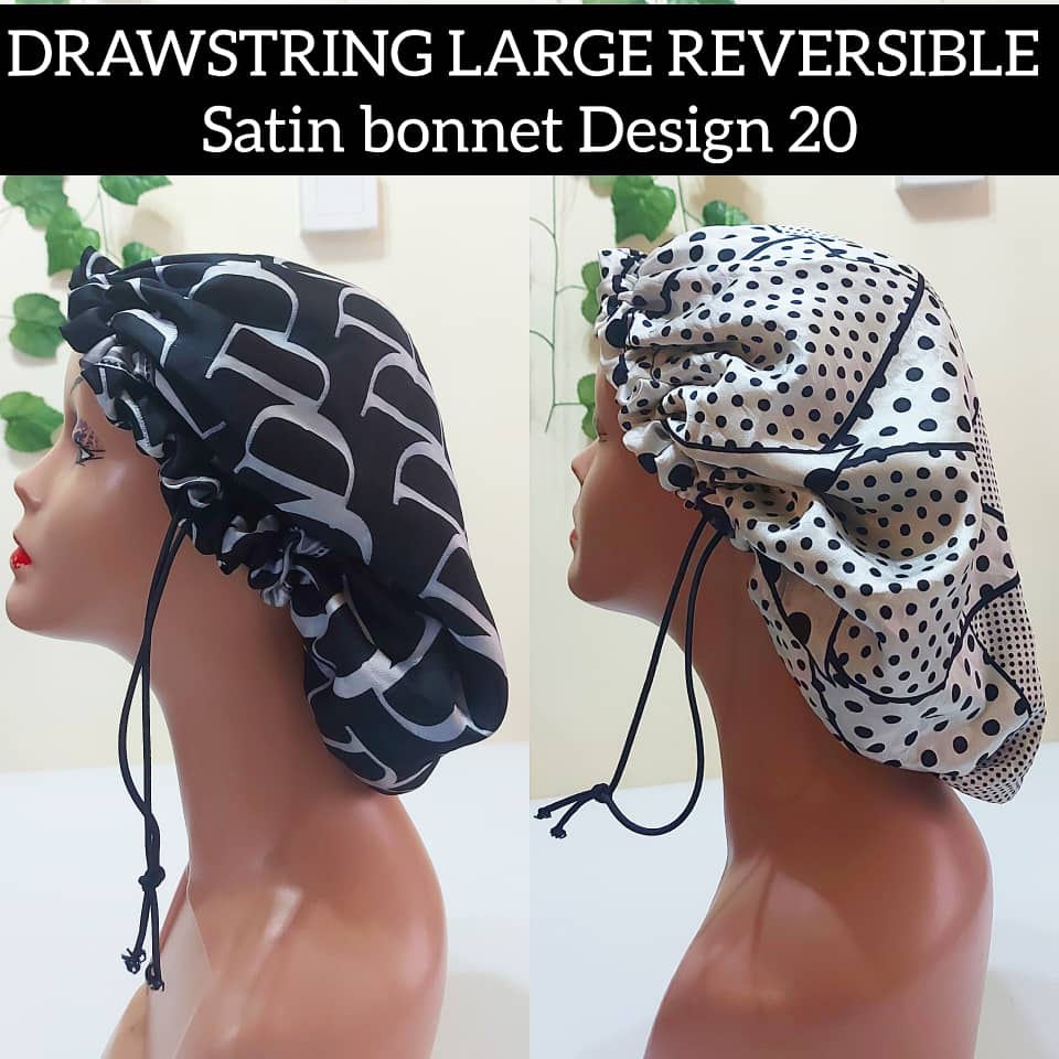 Drawstring Large Reversible Satin Bonnet Design 20