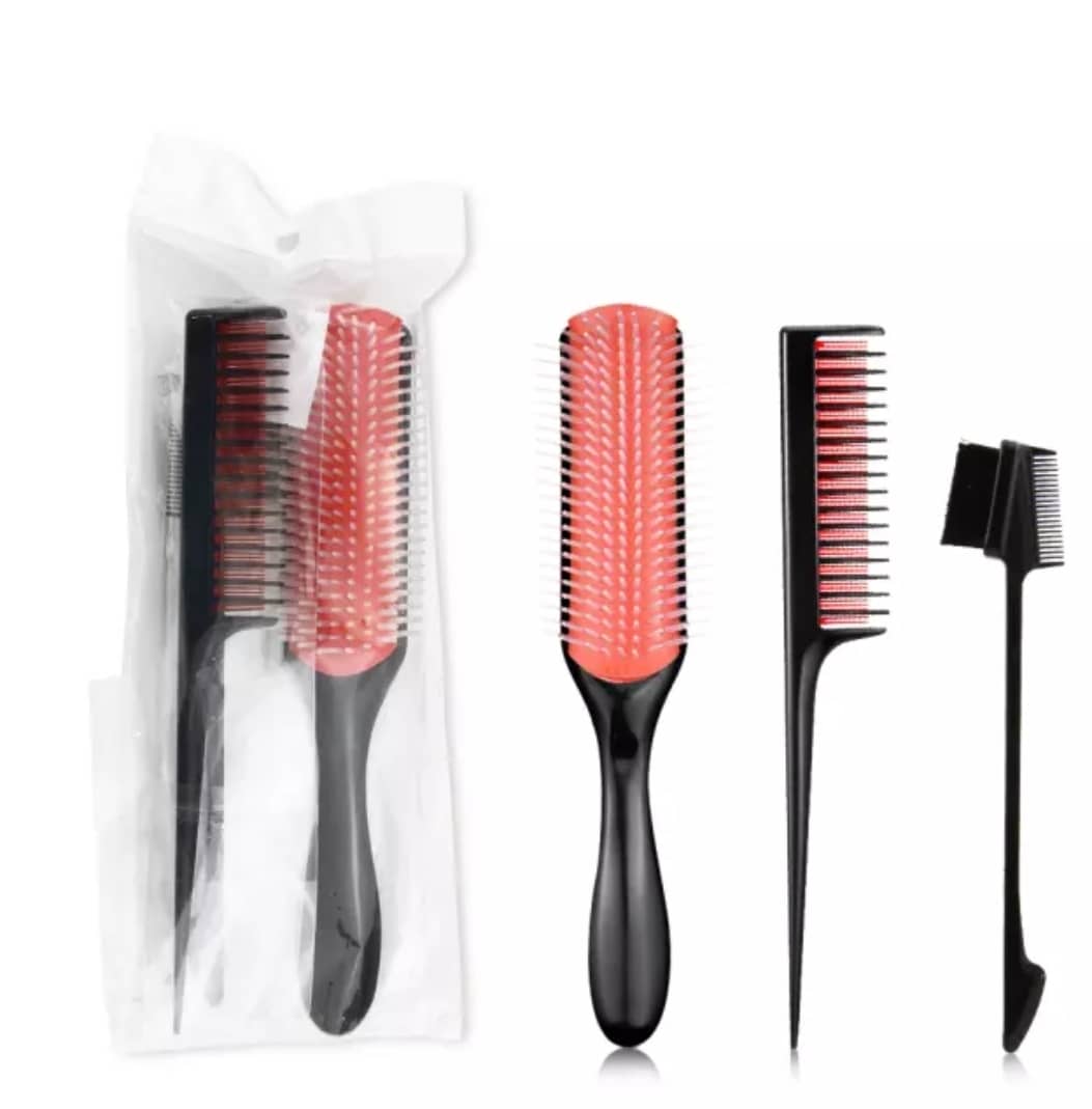 3 in 1 denman brush set with edge brush and pick comb