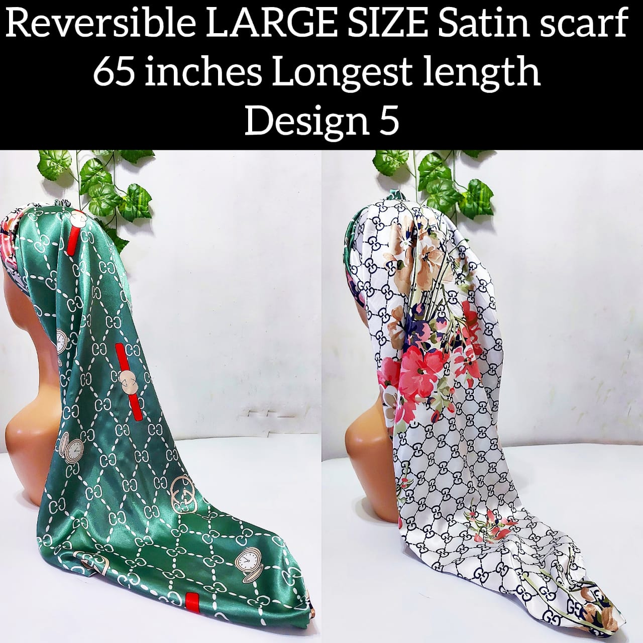 Reversible LARGE SIZE Satin scarf Design 5
